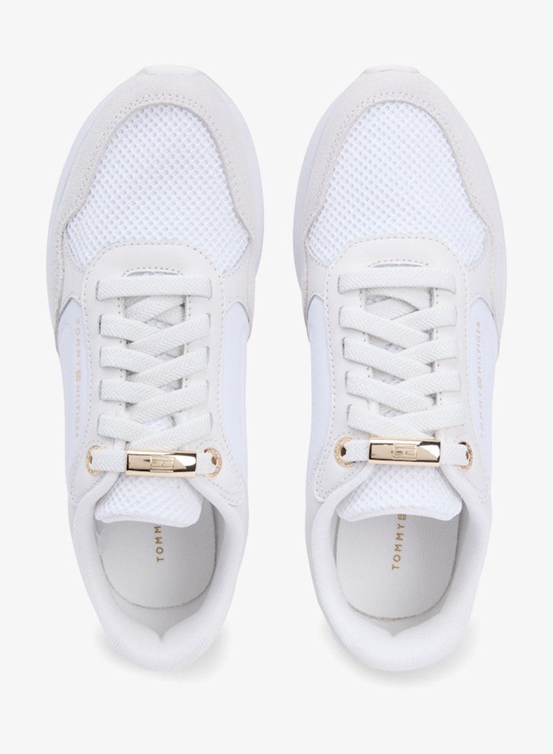 TOMMY HILFIGER Suede Mixed Texture Mesh Serrated Trainers - Image 5